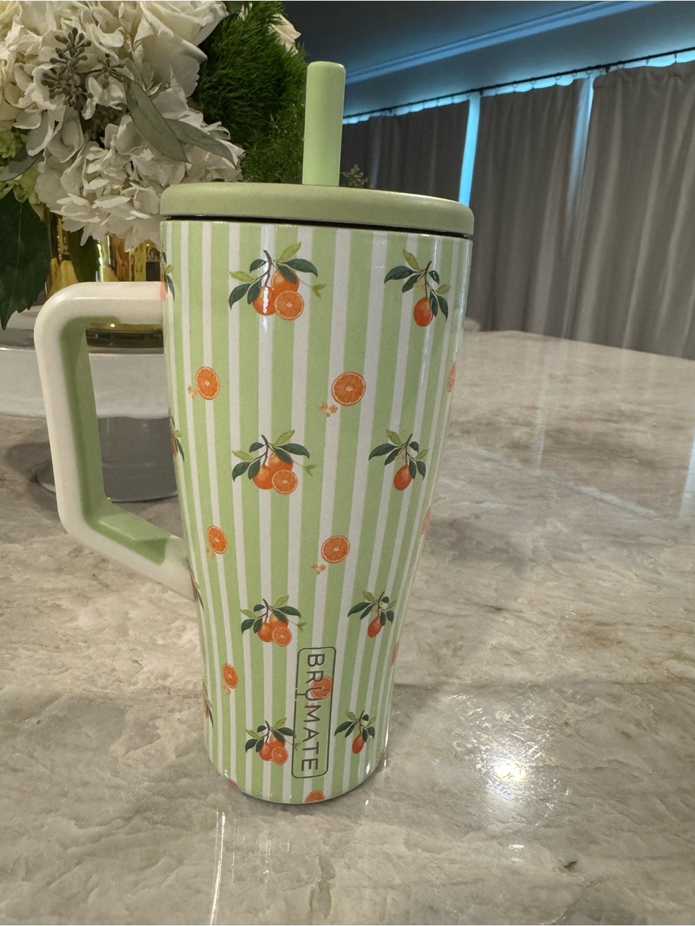 BrüMate era 30 oz. Green Stripe Citrus Travel Mug with Handle